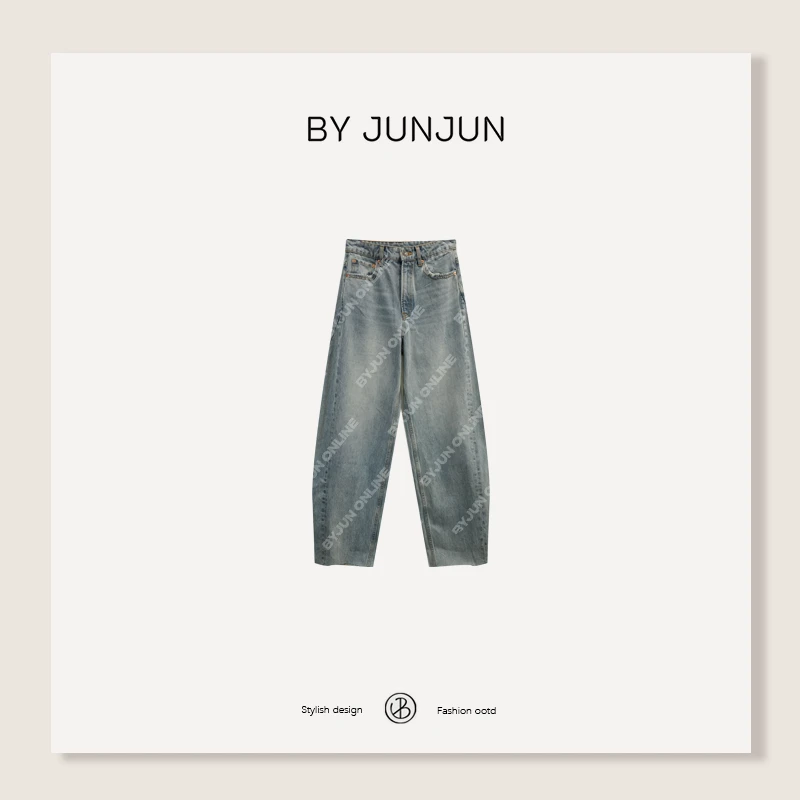 ByJunjun海狸 立裁重工洗水香蕉型牛仔裤秋冬必备长裤