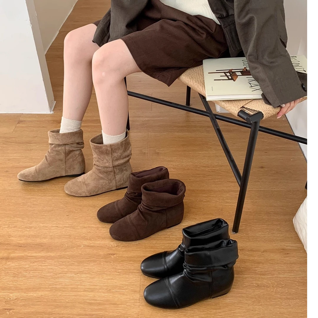 软底复古时尚靴骑士靴女鞋2025年新款秋冬季堆堆冬季加绒加厚皮靴