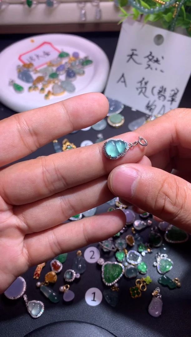翡翠银S925镶嵌吊坠(不含链)1