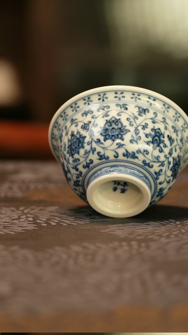 末仿明青花缠枝莲压手杯