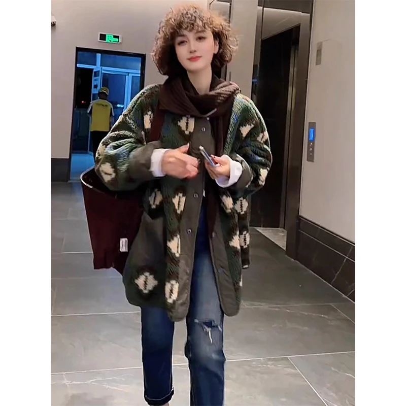 欧洲站2025冬季新款设计款小众百搭宽松单排扣羊羔毛两面穿外套潮