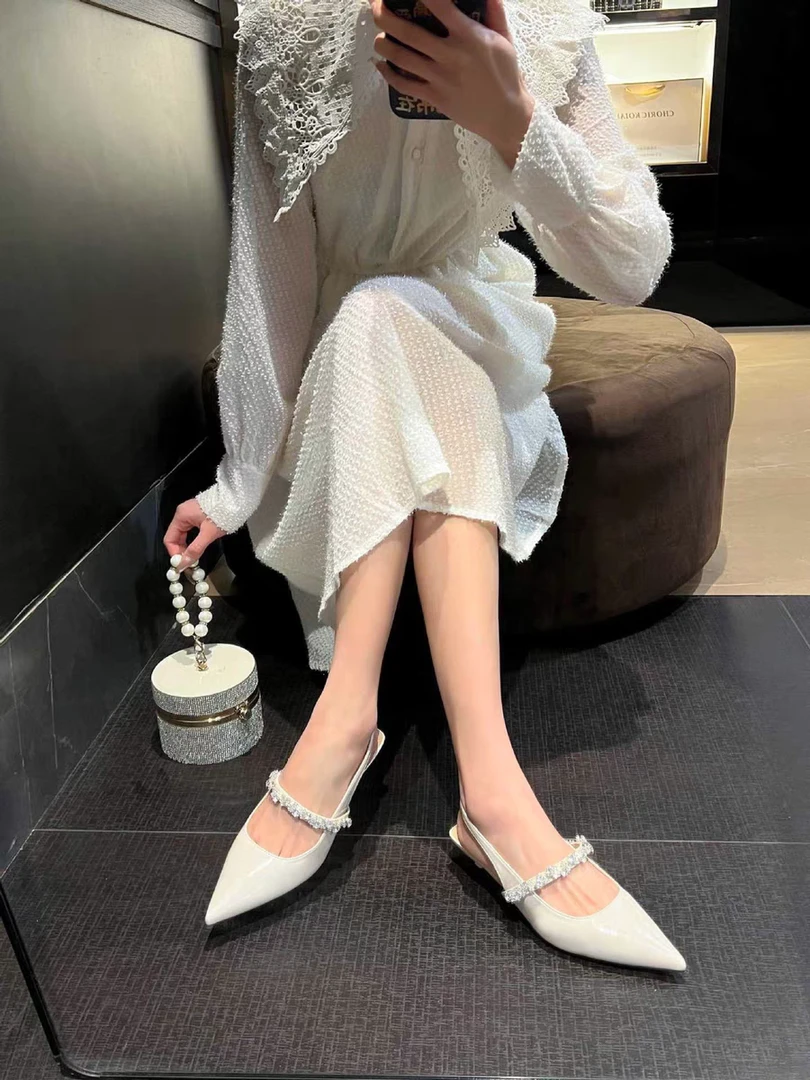 新款尖头细跟水钻扣气质高跟鞋法式上班OL时装凉鞋女鞋L8861