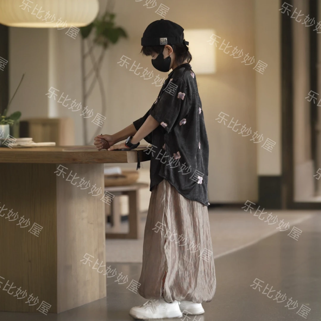 【刘刘妈】新中式刺绣亲子装夏款套装2025新款儿童装夏季衬衫T恤