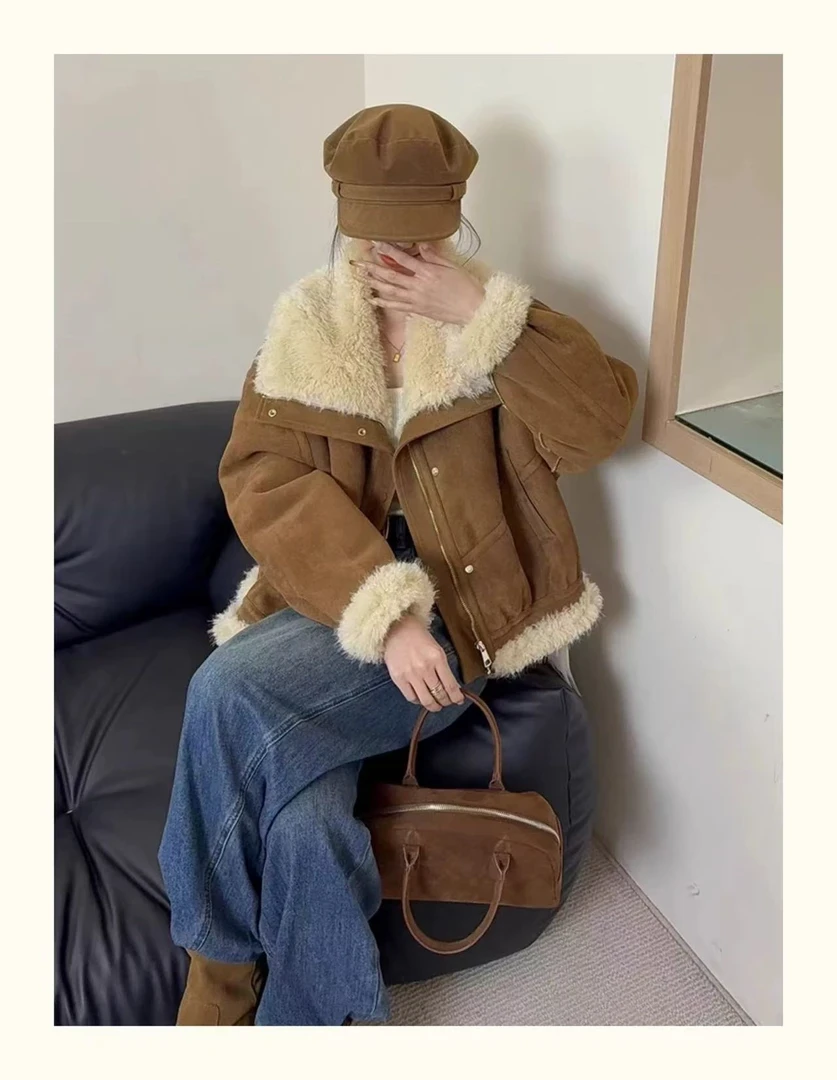 拉链短款保暖女装韩版休闲女士百搭机车服翻领冬季外套加厚-1011