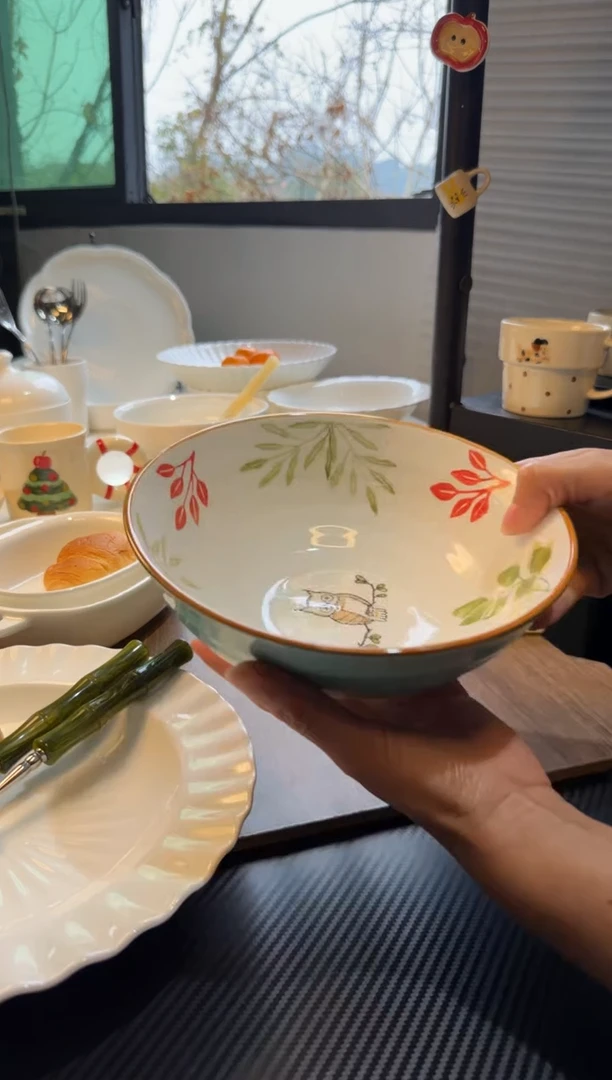 陶瓷面条哇手绘猫头鹰8英寸