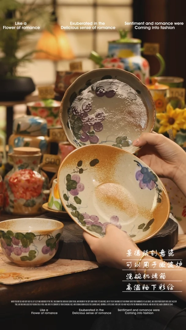 陶瓷三件套景德镇高温手绘釉下彩设计师款式