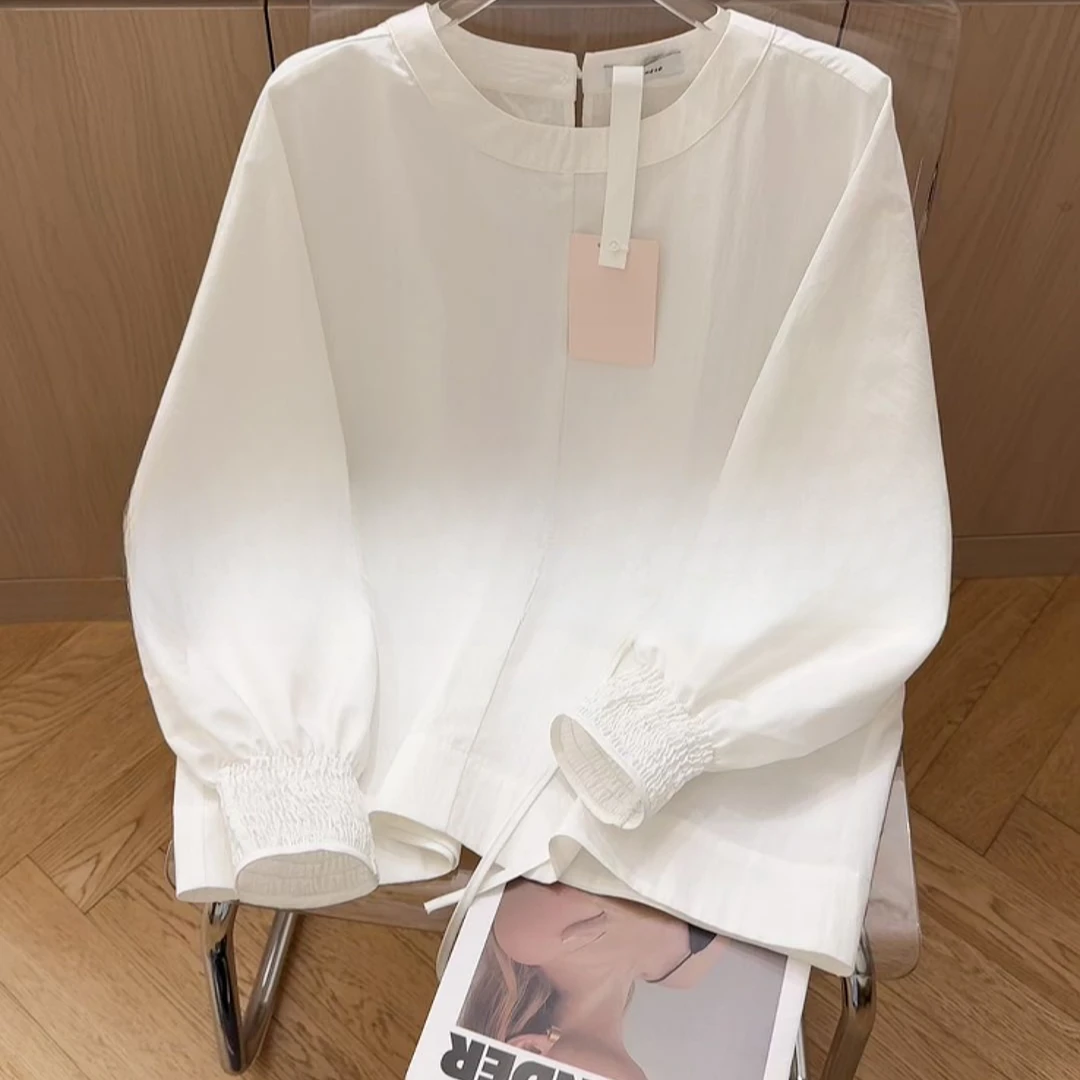 【法式＆灯笼袖】韩单！休闲百搭纯色长袖气质衬衫