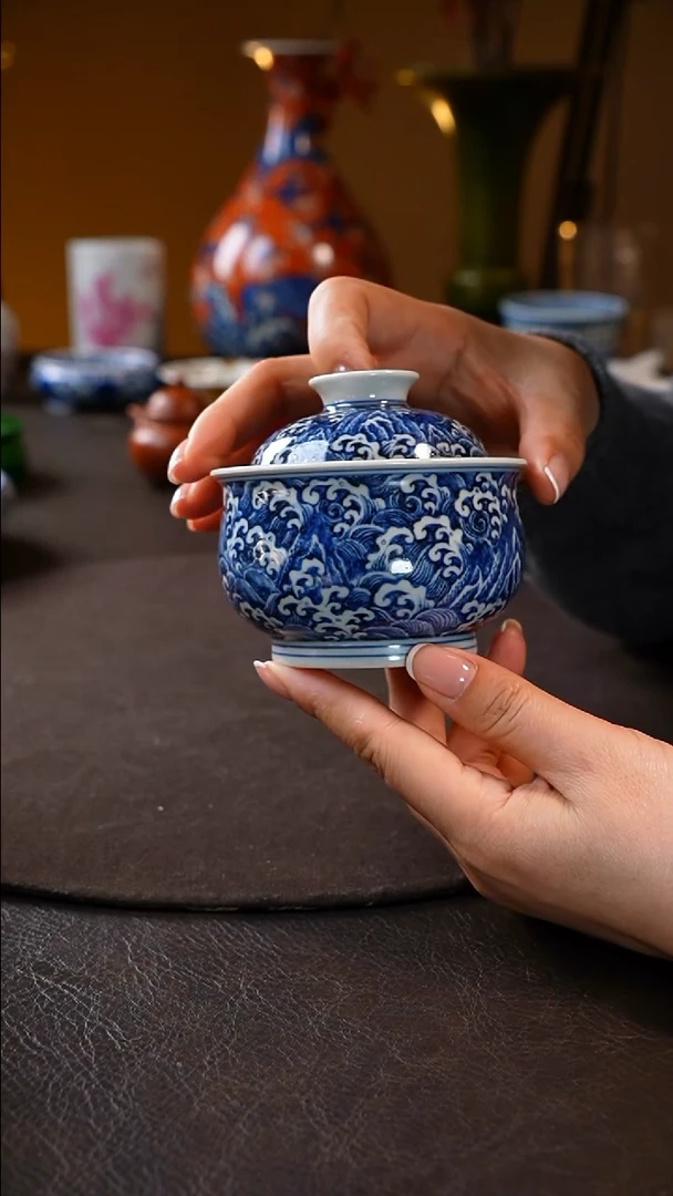 【闪购商品】雲林匠造江崖海水龙纹盖碗