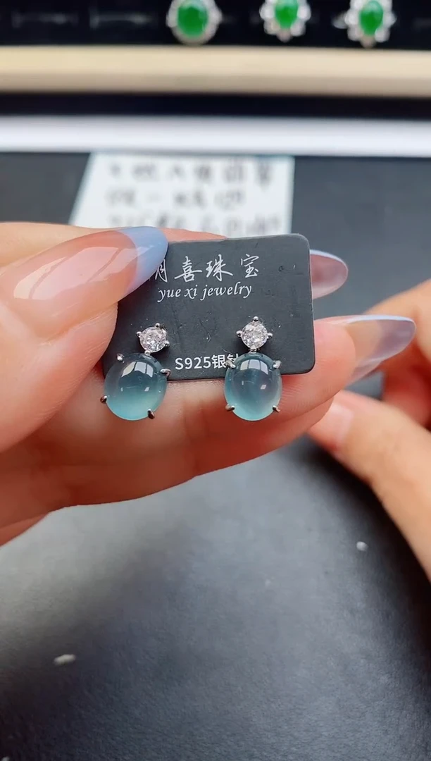 翡翠银S925镶嵌耳饰1