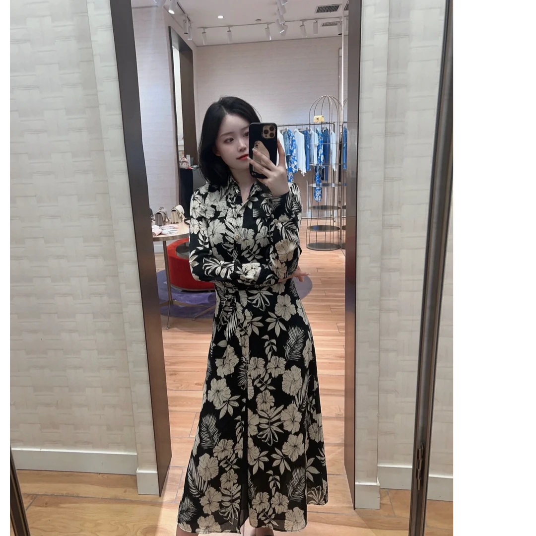 未使用 PINKO 国现 女士休闲百搭收腰印花长袖连衣裙 PINKO
