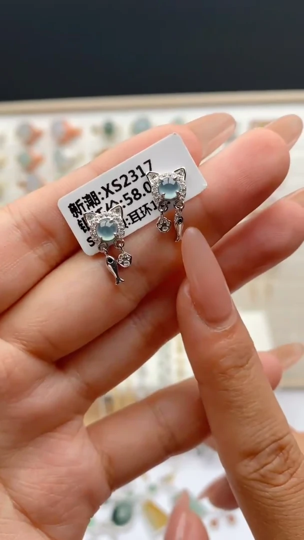 翡翠戒指银S925镶嵌无****儿天然A货翡翠