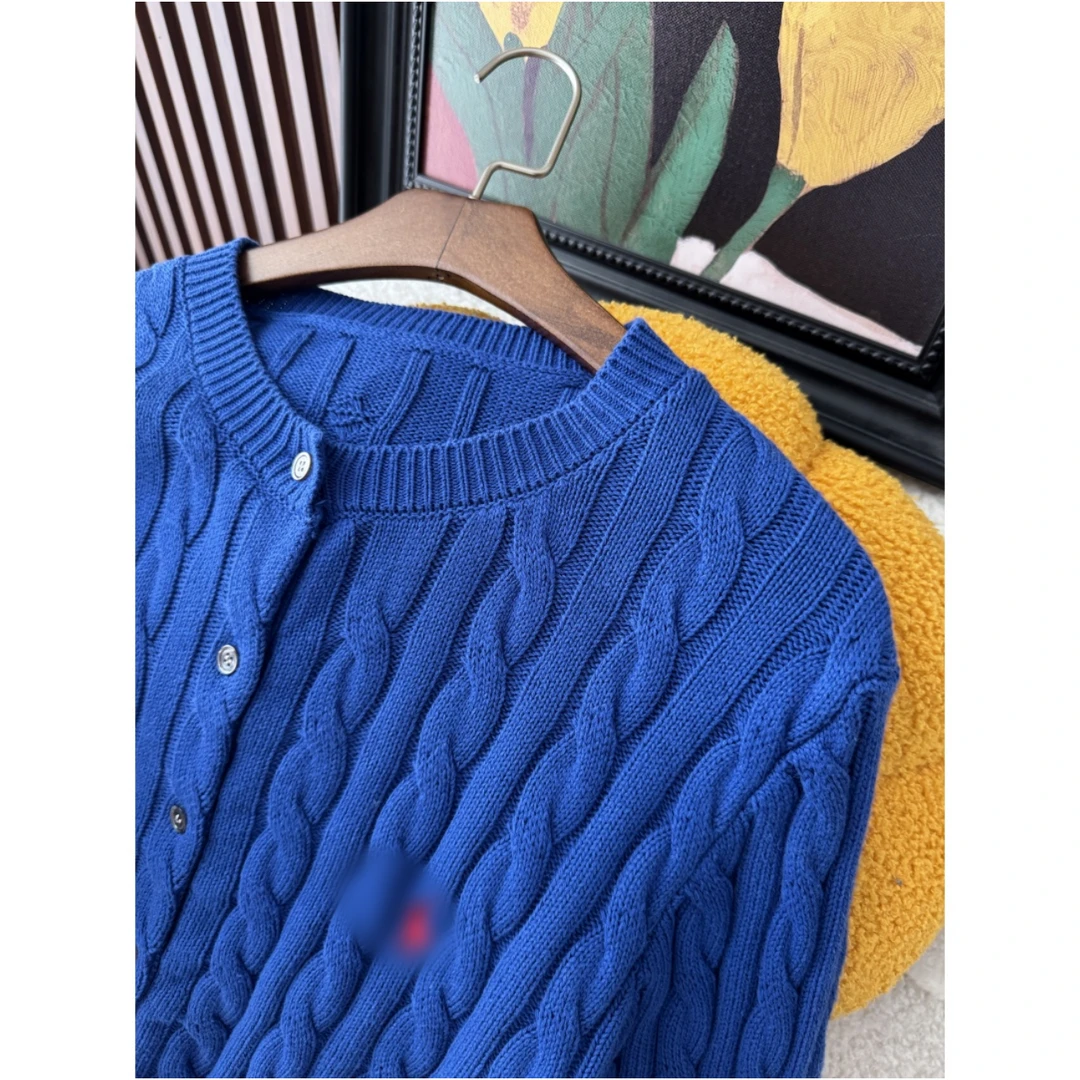 「纯棉麻花」圆领小马刺绣毛衣针织衫动物纯色麻花毛衣开衫Q0500