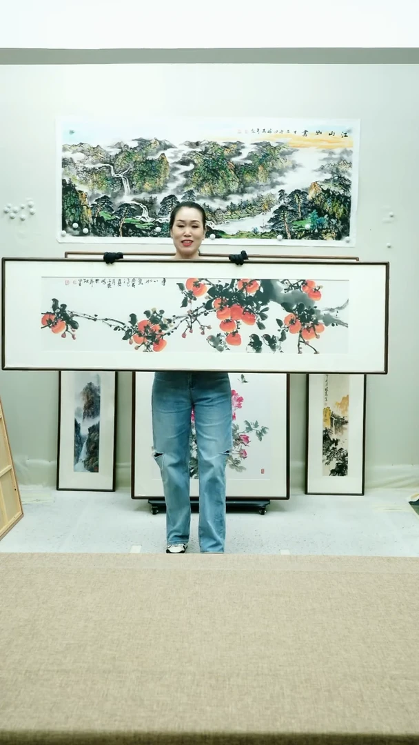 国画173*53李法良手绘花鸟带框