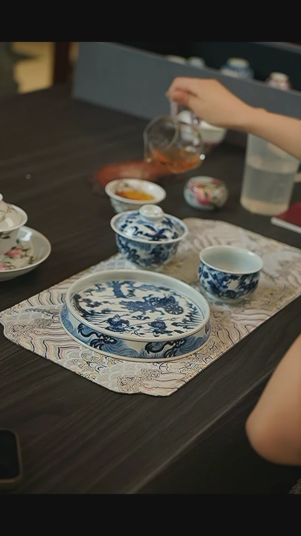 宁封窑青花鬼谷子三件套组