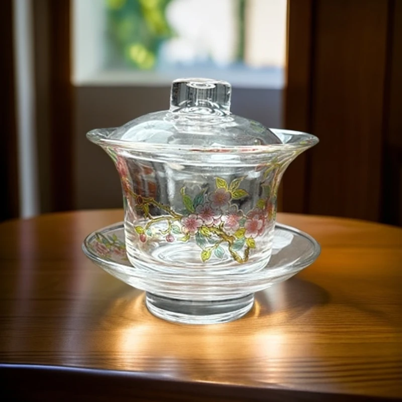 高端茶具桃花玻璃盖碗
