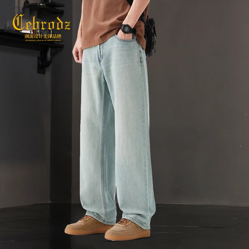 法国Cebrodz莱赛尔怀旧蓝牛仔裤男夏季宽松休闲垂感宽松直筒裤