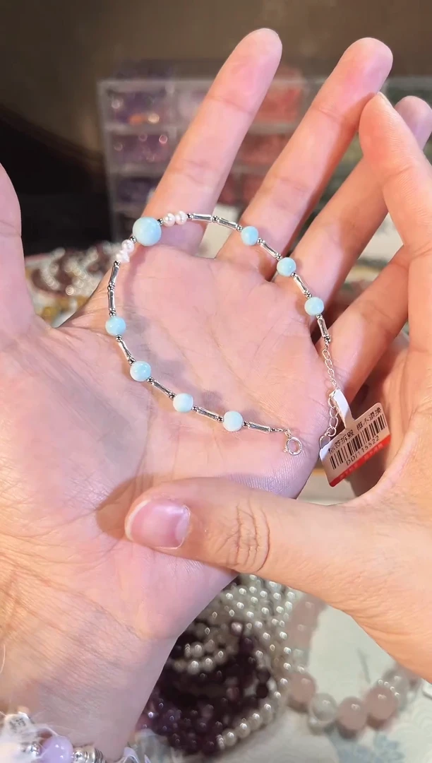 【闪购商品】针钠钙石（海纹石）手链银S925镶嵌Q752