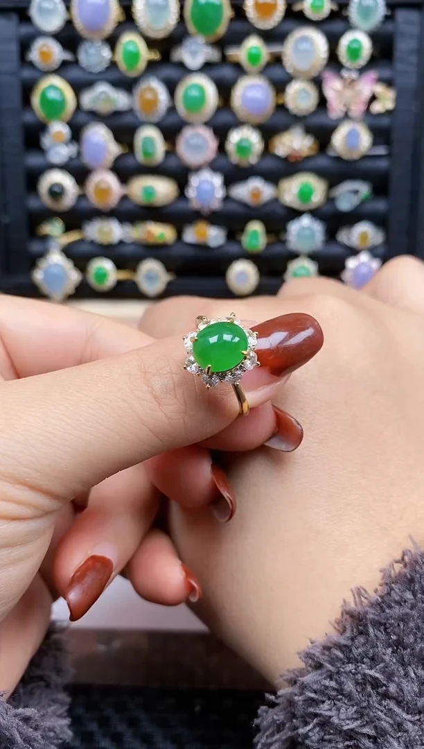 银S925镶嵌戒指翡翠小**?156