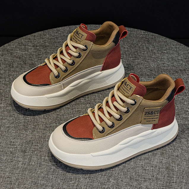 增高5CM爆款真皮女鞋新款松糕厚底增高运动休闲鞋老爹鞋女单鞋