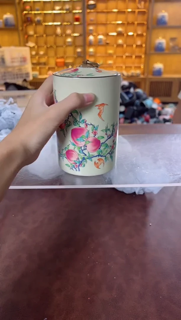 瓷片鸣盏居11111九桃茶叶罐