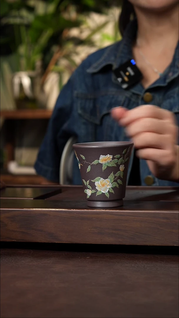 茶壶紫砂天青泥绘牡丹杯