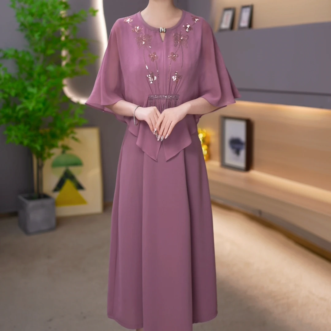 【紫睿女装】Y2586夏季新款连衣裙遮肚子收腰显气质百搭