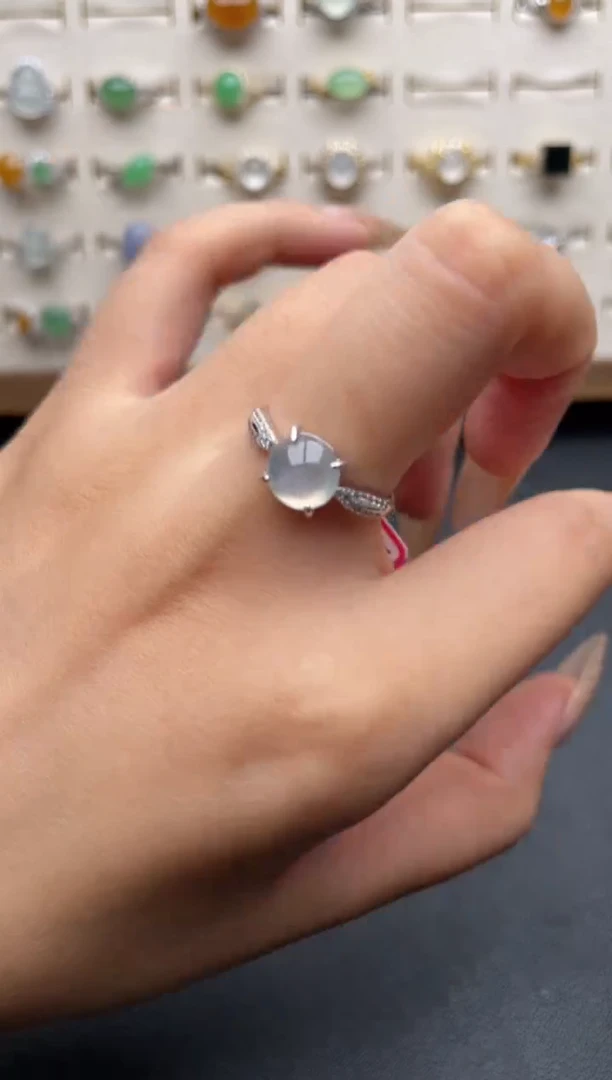 银S925镶嵌戒指翡翠一物一证一礼盒