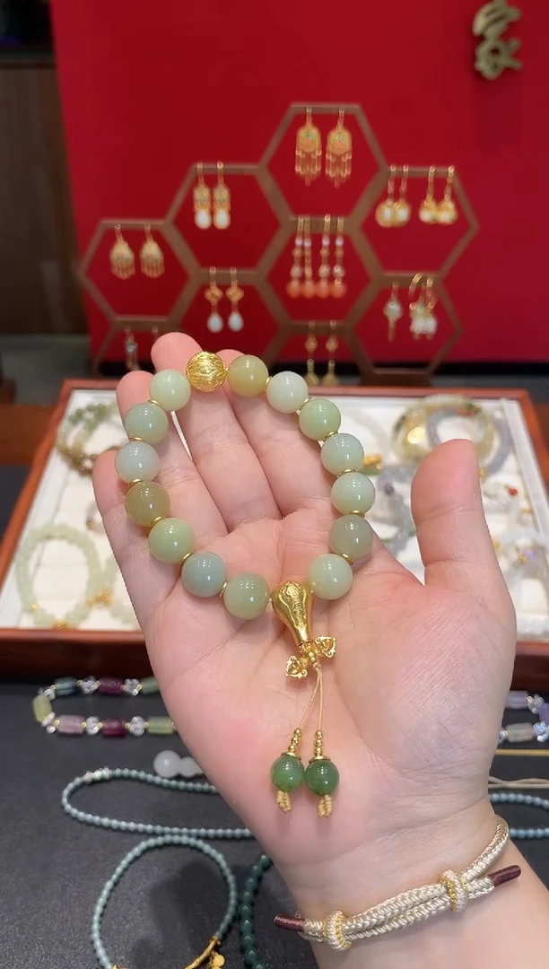 银S925镀金镶嵌手链和田玉手持