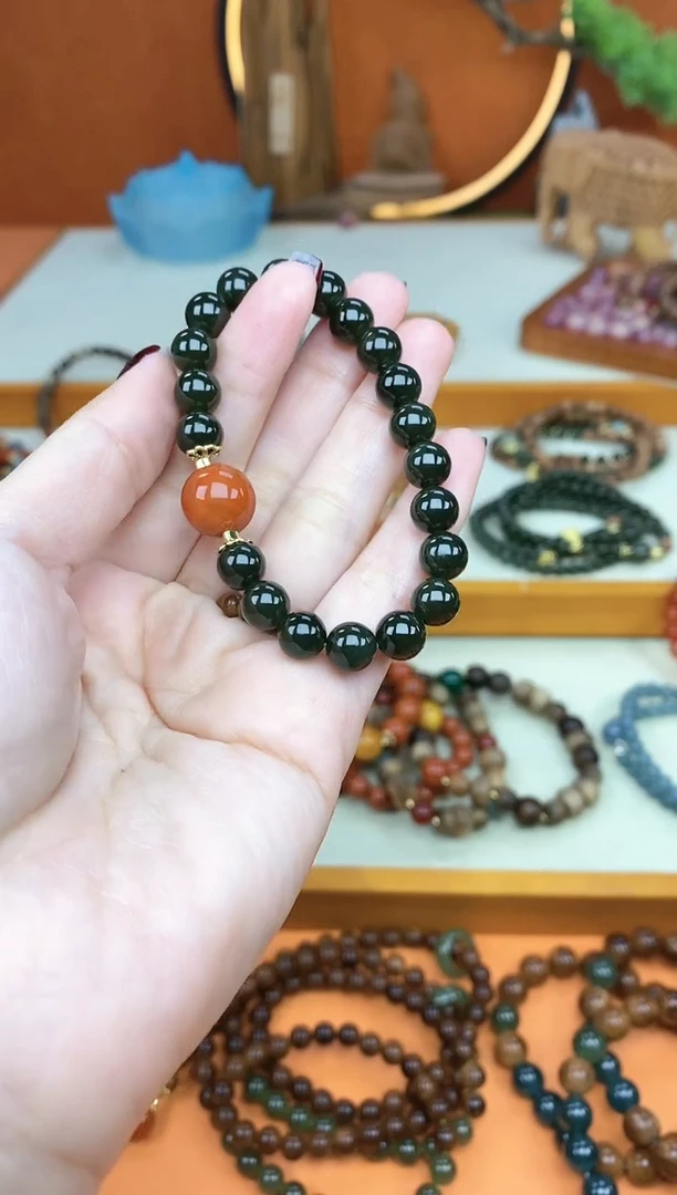 【闪购商品】和田玉手链未镶嵌单圈和田菠菜绿南红手串