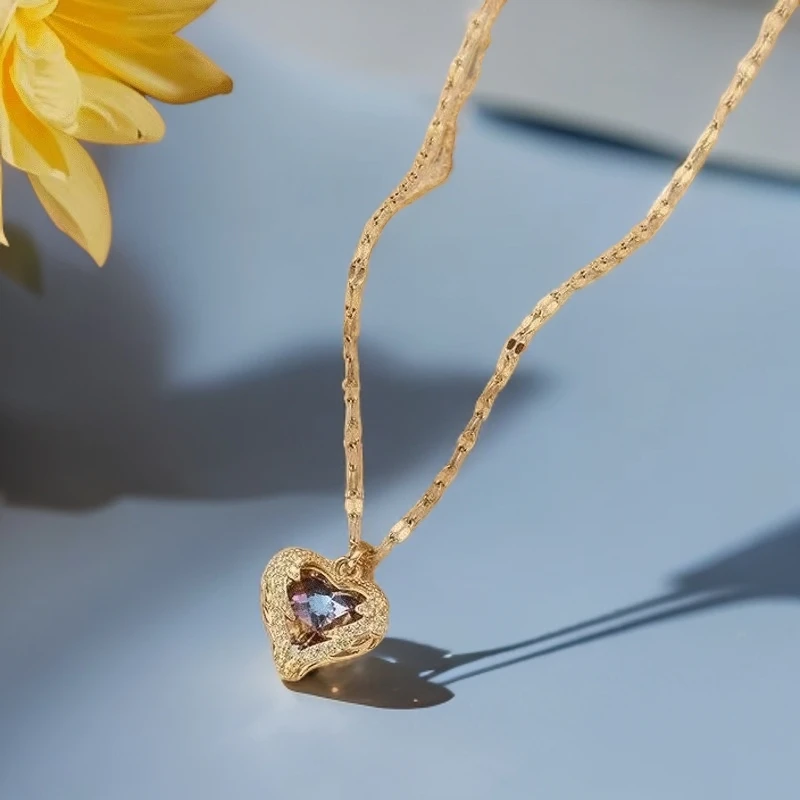 时尚轻奢海洋之心七彩石 项链吊坠ZZSL+QCS-MS-1B