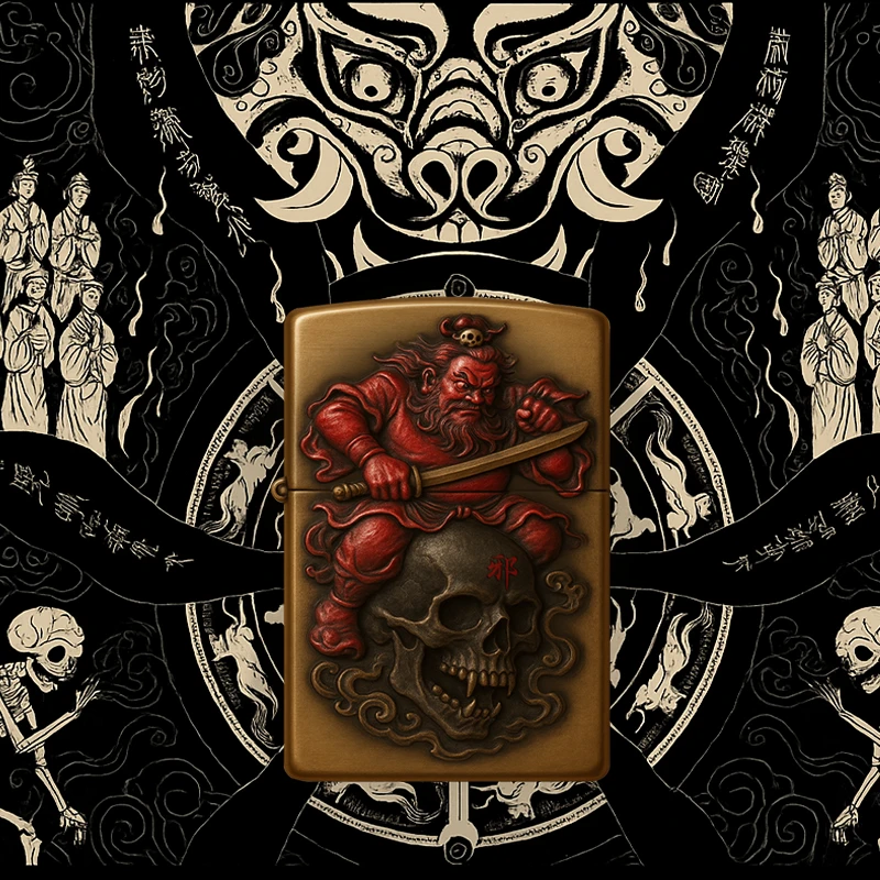 【新款上新-钟馗降福】ZIPPO正品钟馗个性复古手工雕刻黄铜打火机