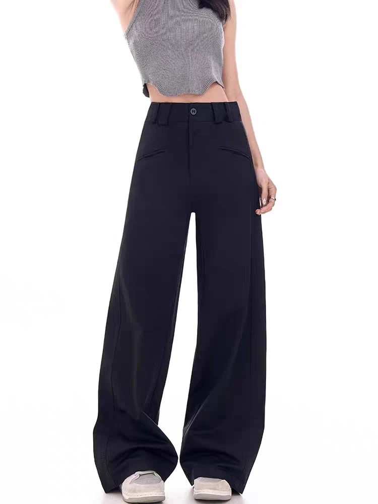 黑色西装裤女大码胖妹妹mm设计感高腰遮胯宽松显瘦垂感休闲阔腿裤