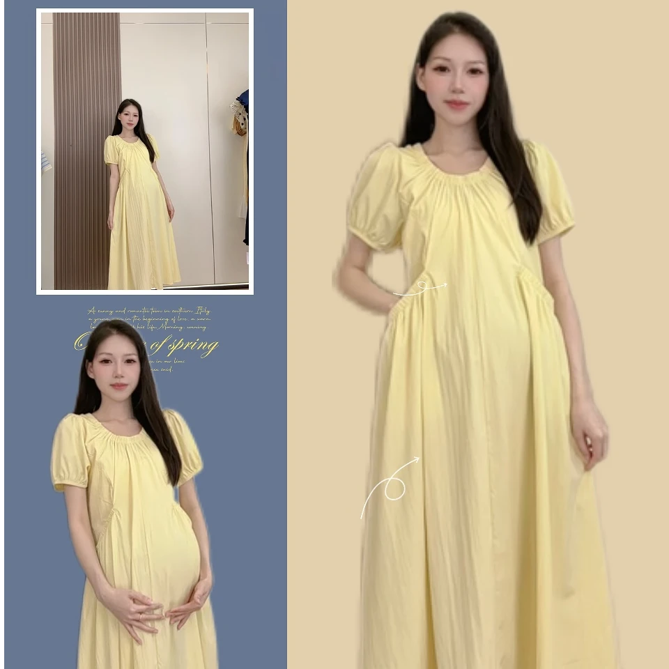 孕妇装夏季连衣裙2025高级感韩版时尚简约设计感V领宽松大码裙子