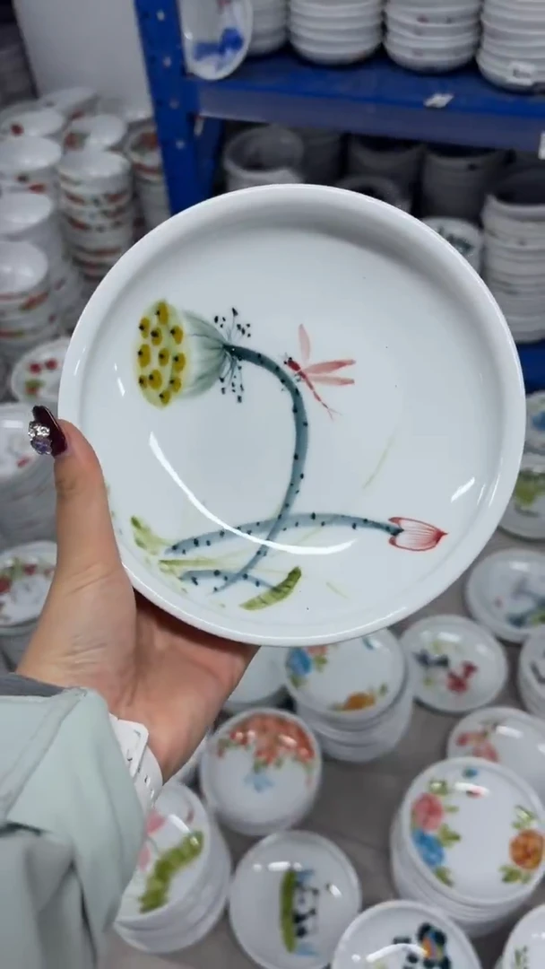 瓷片景德镇高温陶瓷食品级手绘釉中彩-小月亮盘