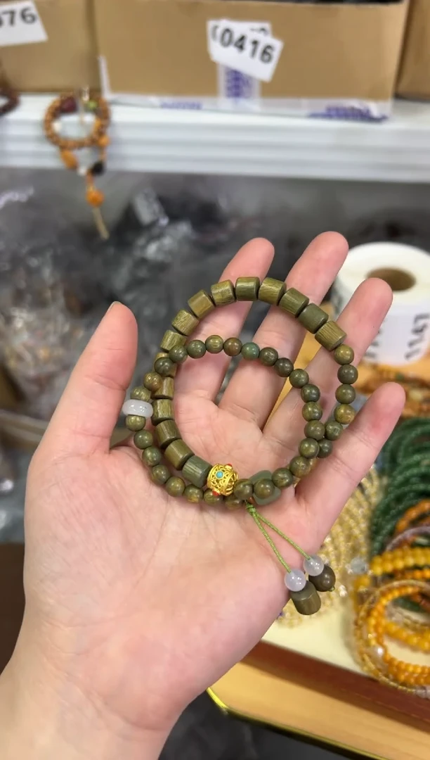 【闪购商品】维腊木（绿檀）手串未镶嵌绿檀木原款设计款双圈[279]
