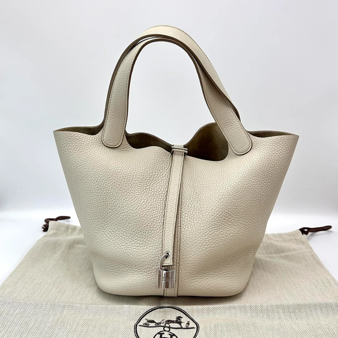 95新 Hermes/爱马仕 冰川白银扣菜篮子22手提单肩包 83511
