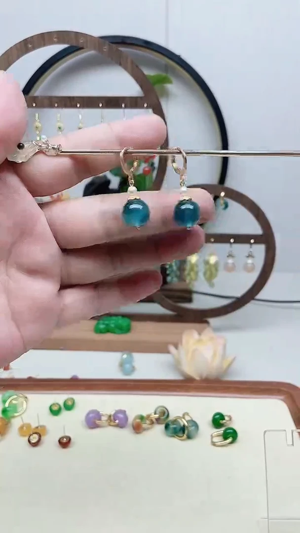 银S925镶嵌翡翠耳饰77号