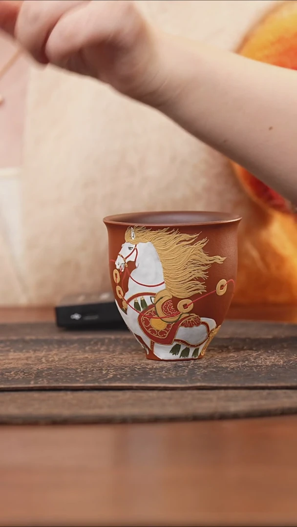 紫砂茶叶罐z****6朱泥泥绘唐马主人杯