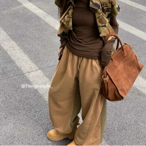 HELLOTANGO《双面侠》小众设计师双面料拼接休闲松紧腰卫裤83907#