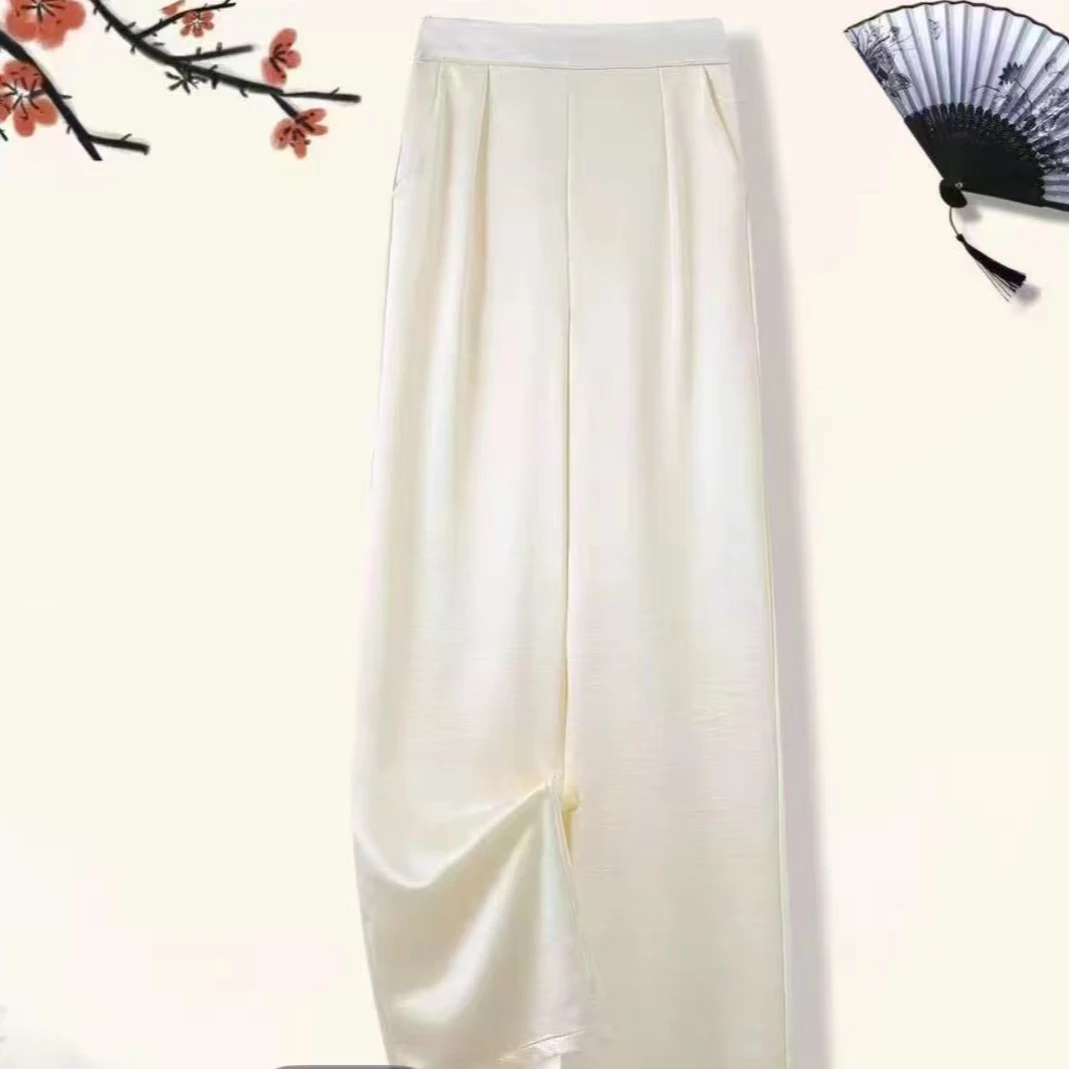 【轻奢柜货】蚕丝夏季薄款高腰垂感老钱风窄版直筒裤休闲裤903