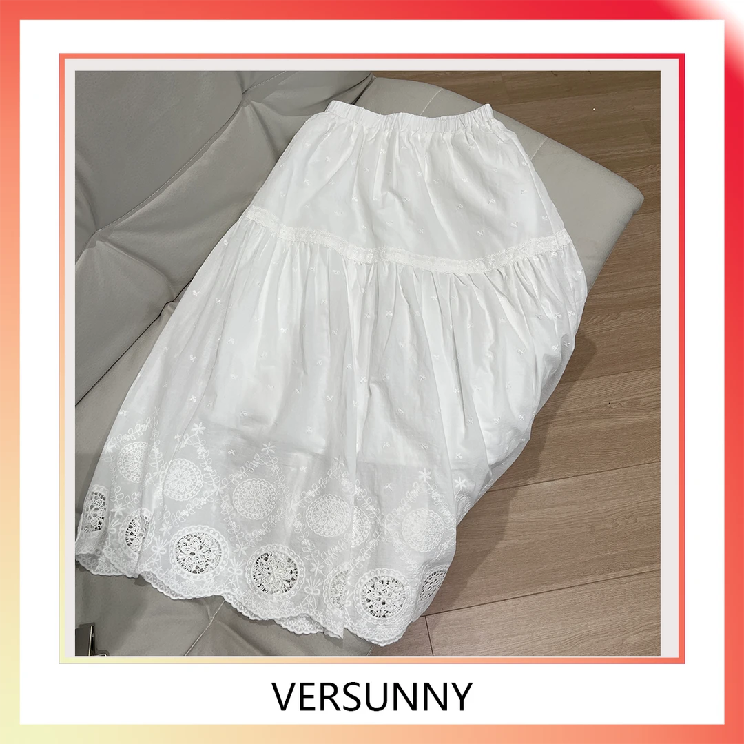 (3957)百搭洋气松紧腰蕾丝花边拼接半身裙