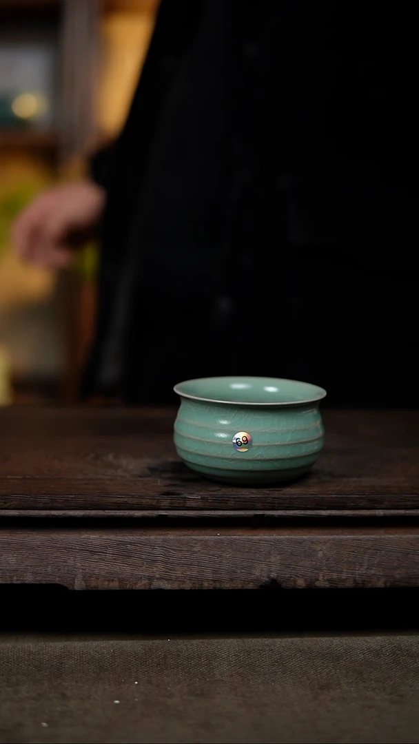 【闪购商品】杯仿古翡翠绿纯手工炫纹杯瑕69