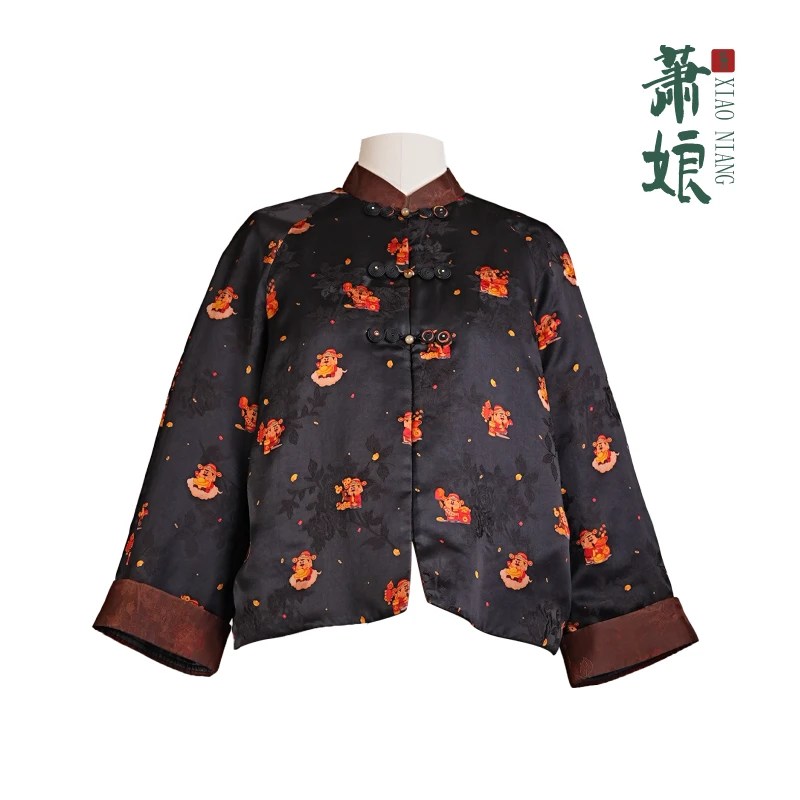 萧娘【来财】红云纱桑蚕丝棉服新中式长袖外套中国风1880