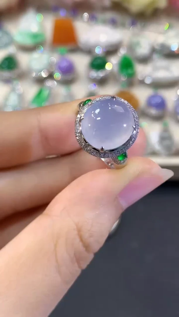 18K金镶嵌戒指翡翠C68 紫货有色差