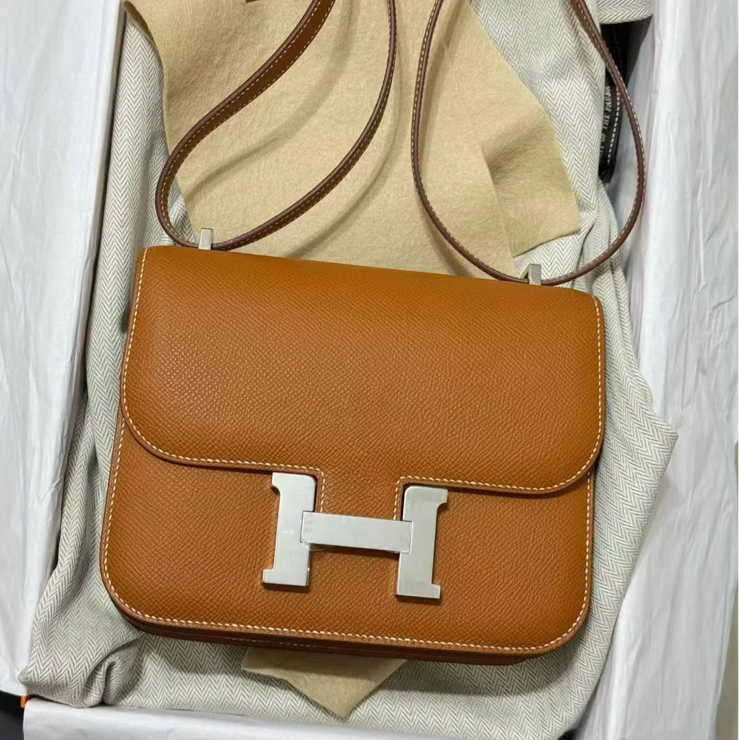 全新未使用 Hermes/爱马仕 蔚蓝/金棕 银扣 19 康康包 Z刻/超难买