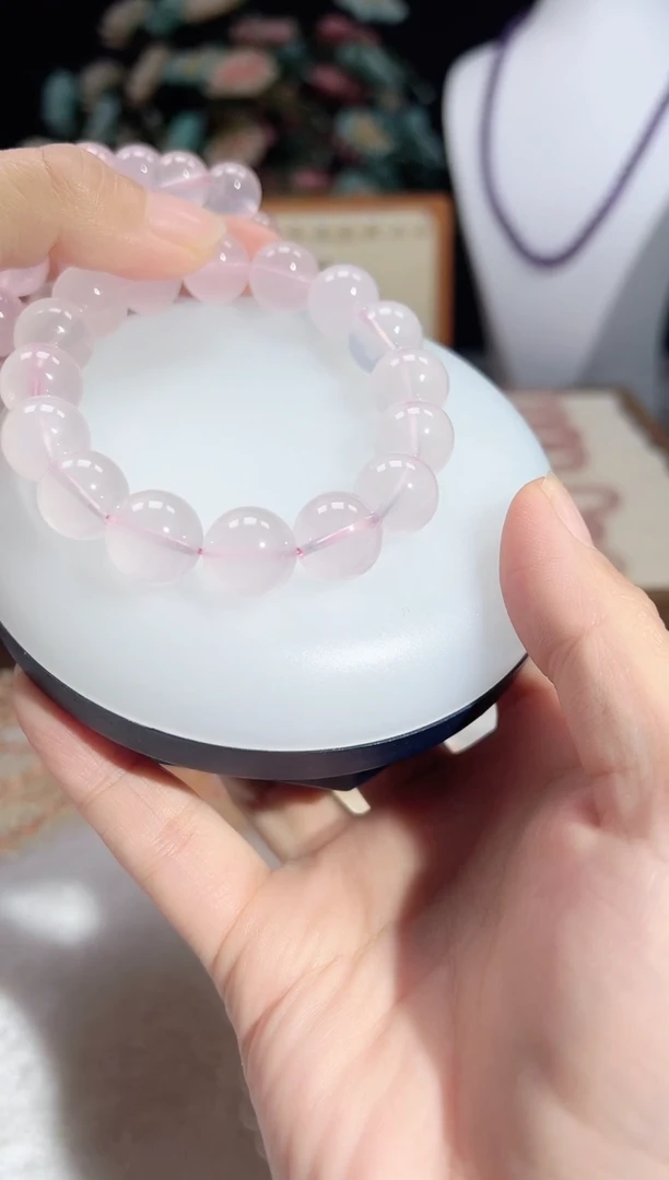 未镶嵌手串石英质玉天然12mm粉水晶手串