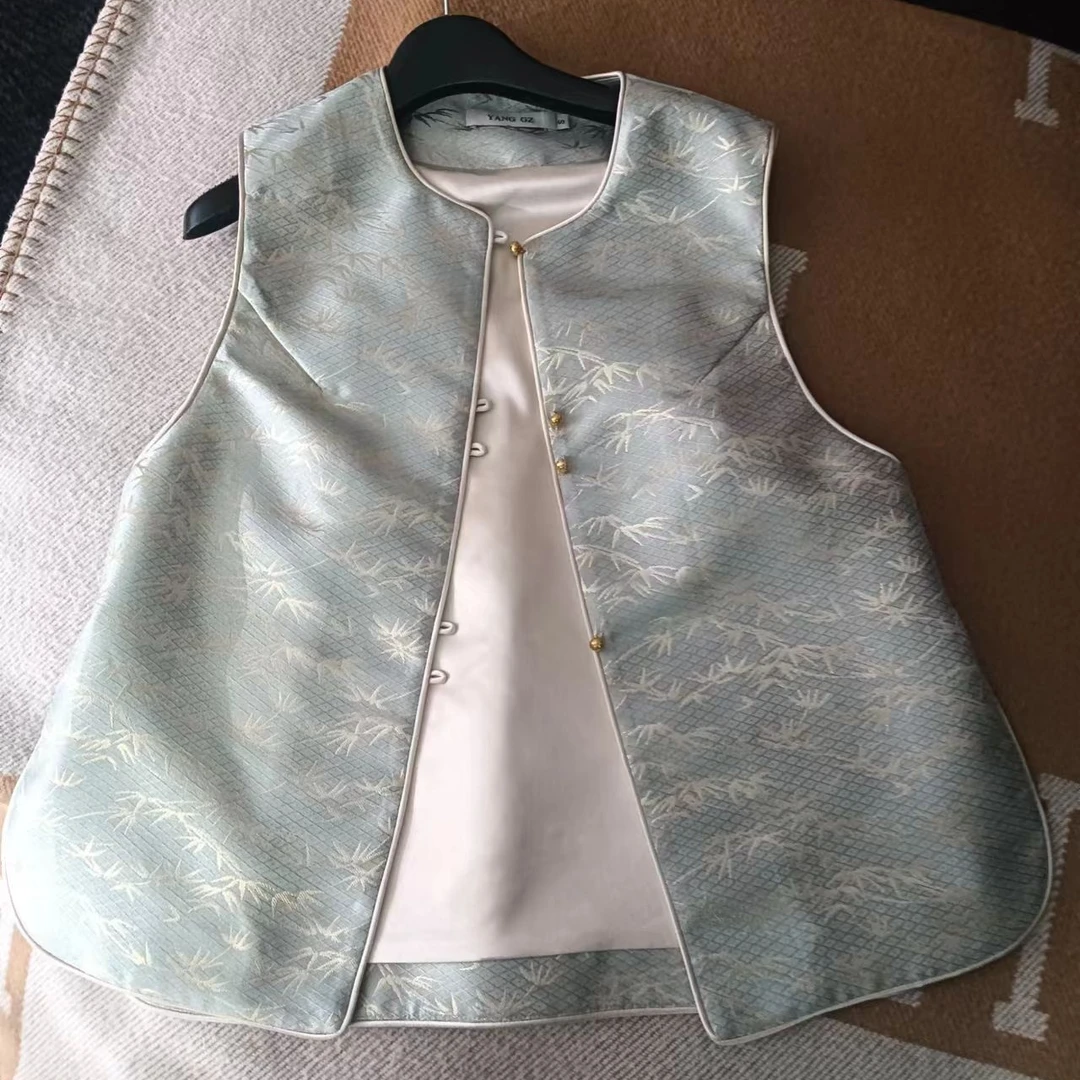 YANG GZ 清【】新中式国风青绿色马甲女 GZQ036