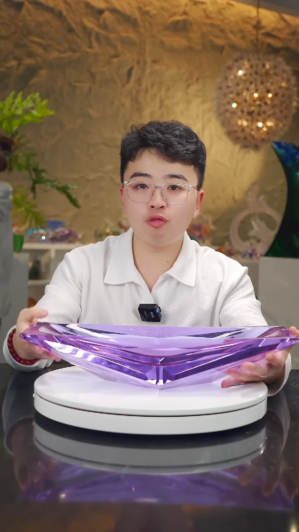 手工艺品琉璃金紫色切面长形果盘
