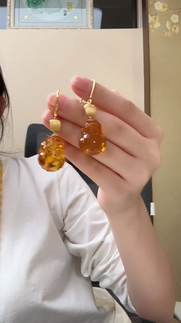 琥珀未镶嵌耳饰耳环