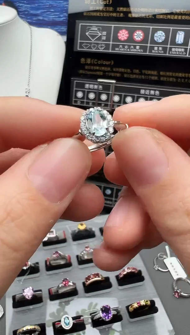 银S925镶嵌戒圈海蓝宝石62